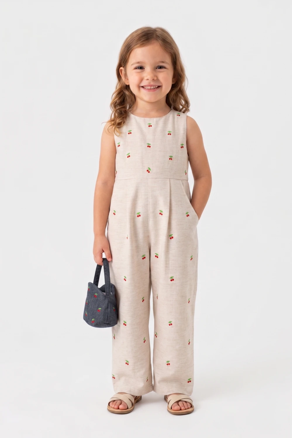 CHERRY EMBROIDERED 2-PACK GIRL JUMPSUIT 2-3-4-5 YEARS